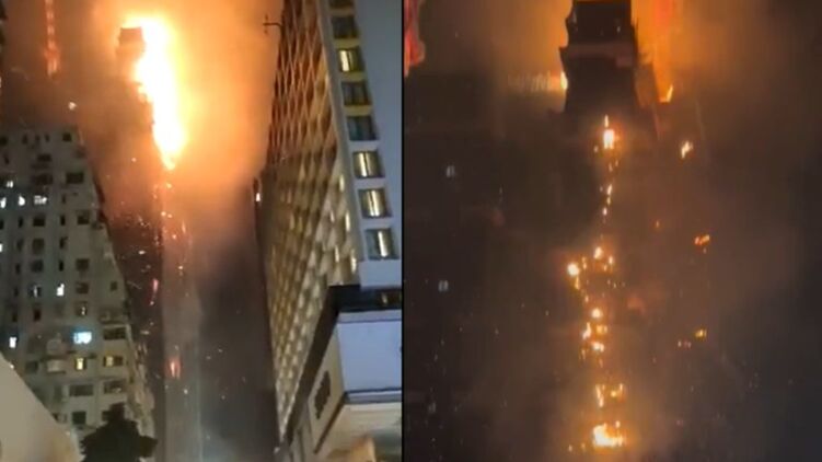 В Гонконге загорелся строящийся небоскреб. Скриншот видео